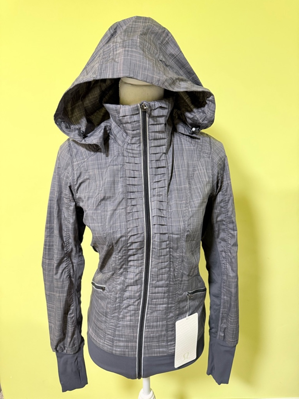 lululemon athletica Gray Plaid Hooded Bomber Jacket